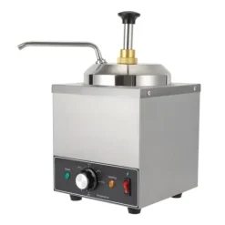 Såsdispenser - Elektrisk såspump med värme - 2 L - 30–110 °C termostat - 650 W - Rostfritt stål - EU‑kontakt - 21×21×37 cm - Silver