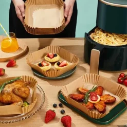 Fritöser-50st Fyrkantiga Airfryer Papper – Bakplåtspapper för Luftfritös 16cm