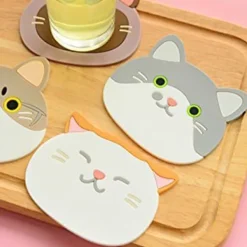 Glasunderlägg-Söt katt silikongummiunderlägg set för dryckesglas - 6 st