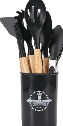 Köksutrustningsset-12st Silikon Köksredskap i Ställ - Värmebeständiga redskap