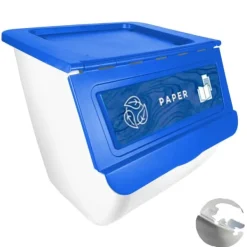 Källsorteringskärl-Stapelbar Återvinningskorg, 36L Kapacitet, Enkel Rörlighet,3 PAs + Billigt, Blått papper