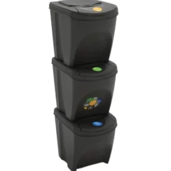 vidaXL Stapelbara soptunnor 3 st grå 75 L polypropen