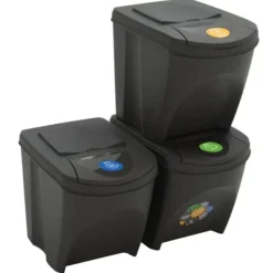 vidaXL Stapelbara soptunnor 3 st grå 75 L polypropen