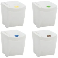 vidaXL Källsorteringskärl-Stapelbara soptunnor 4 st vit 100 L polypropen