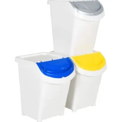 Källsorteringskärl-Stapelbara soptunnor med lock - 3 st | Färg: Vit | Volym: 120 L