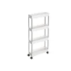 4-stegs förvaringsvagn på hjul, förvaringsenhet i plast, platsbesparande hylla för små utrymmen, badrum och kök, 40 x 12,5 x 88 cm, vit KSC08WT
