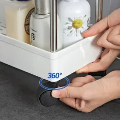 4-stegs förvaringsvagn på hjul, förvaringsenhet i plast, platsbesparande hylla för små utrymmen, badrum och kök, 40 x 12,5 x 88 cm, vit KSC08WT