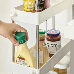 4-stegs förvaringsvagn på hjul, förvaringsenhet i plast, platsbesparande hylla för små utrymmen, badrum och kök, 40 x 12,5 x 88 cm, vit KSC08WT