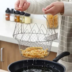 Durkslag & Silar-Stekkorg i rostfritt stål Hopfällbar, måttlig masktäthet, mångsidigt matlagningsnät för kök