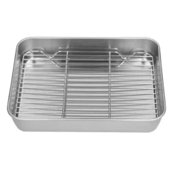 Bakning-Stekpanna i rostfritt stål med ställ - Lätt att rengöra rektangulär stekpanna för matlagning och bakning (26,5x20,5x5cm / 10,4x8,1x2,0in)