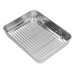 Bakning-Stekpanna i rostfritt stål med ställ - Lätt att rengöra rektangulär stekpanna för matlagning och bakning (26,5x20,5x5cm / 10,4x8,1x2,0in)