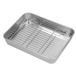 Bakning-Stekpanna i rostfritt stål med ställ - Lätt att rengöra rektangulär stekpanna för matlagning och bakning (26,5x20,5x5cm / 10,4x8,1x2,0in)