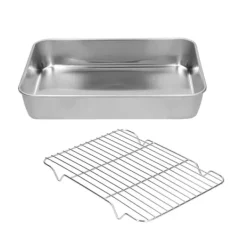 Bakning-Stekpanna i rostfritt stål med ställ - Lätt att rengöra rektangulär stekpanna för matlagning och bakning (26,5x20,5x5cm / 10,4x8,1x2,0in)