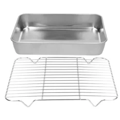 Bakning-Stekpanna i rostfritt stål med ställ - Lätt att rengöra rektangulär stekpanna för matlagning och bakning (26,5x20,5x5cm / 10,4x8,1x2,0in)