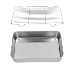 Bakning-Stekpanna i rostfritt stål med ställ - Lätt att rengöra rektangulär stekpanna för matlagning och bakning (26,5x20,5x5cm / 10,4x8,1x2,0in)