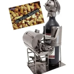 Vinflaskhållare-Ställ för flaskor - HENRY BRUBAKER - Metall - 32 cm - Med presentkort - Grå