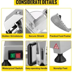 30st/min halvautomatisk elektrisk köttskärare med 20,3cm blad, 0-12mm justerbar skivtjocklek, stor kapacitet, säker design