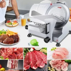 50st/min halvautomatisk elektrisk köttskärare med 250mm blad, justerbar tjocklek, pålitlig och säker, lätt att rengöra, bred applikation