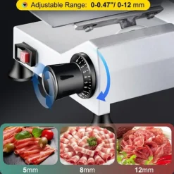 50st/min halvautomatisk elektrisk köttskärare med 250mm blad, justerbar tjocklek, pålitlig och säker, lätt att rengöra, bred applikation