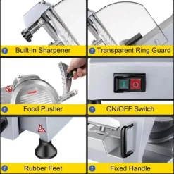50st/min halvautomatisk elektrisk köttskärare med 250mm blad, justerbar tjocklek, pålitlig och säker, lätt att rengöra, bred applikation
