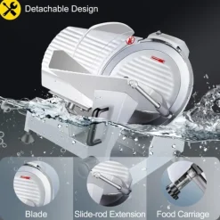 50st/min halvautomatisk elektrisk köttskärare med 250mm blad, justerbar tjocklek, pålitlig och säker, lätt att rengöra, bred applikation