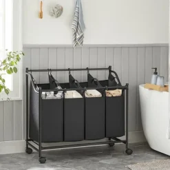 Stor tvättkorg på hjul med 4 avtagbara påsar
