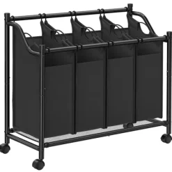 Stor tvättkorg på hjul med 4 avtagbara påsar