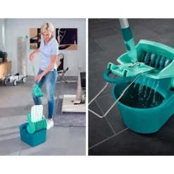 Leifheit Sätt lavegolv med Profi Compact 55092, platt mopp 42 cm med fodral, idealisk för alla släta golv.