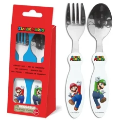 Super Mario Matbestick-Bestick Cutlery Sked & Gaffel i metall 14cm
