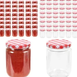 Syltburkar i glas med vita och röda lock 48 st 230 ml - Kakburk - Kakburkar - Home & Living