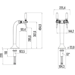Tapptorn, Öltorn, Ölkran, Ölstolpe, Ölkolumn krom 2-vägs, elegant, toppkvalitet! (Paketpris)