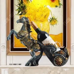 Vinflaskhållare-TD® Väggmonterad vinflaskhållare trä original hästdesign isolerade köksmöbler retro lyxig polerad harts dekoration present