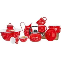 Kaffe- & Tekannor-TECKA 2 l emaljerad mjölkkanna med röda prickar