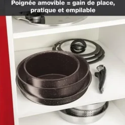 Tefal Köksutrustningsset-L6789102 Ingenio Extreme 15-delade köksredskapsset - Brown Stone Effect - Tillverkad i Frankrike