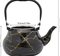 Kaffe- & Tekannor-Tekanna & Kaffekanna i Emalj - Päronformad Spiskanna - Kapacitet 2 L - Vintage Stil - För Gas-, El- och Keramikhäll - Svart