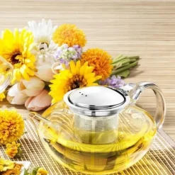 Tekanna 1550 ml Glas med Rostfritt Stålfilter – Värmebeständig Tebryggare