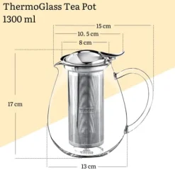 Tebryggare-Tekanna Glas 1300 ml – Värmebeständig Tebryggare med Rostfritt Filter