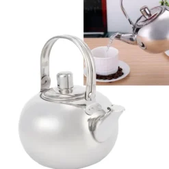 Tekanna i rostfritt stål i 304, platt botten, induktionskokare, vattenkokare, tekanna med filter, silver, 16 cm, 1,2 l