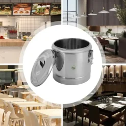 Ishink & Kylare-Termobehållare för mat - Rund termo-hink - 10 l - Metall - Isolerad för varmhållning - Ljusgrå