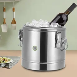 Ishink & Kylare-Termobehållare för mat - Rund termo-hink - 10 l - Metall - Isolerad för varmhållning - Ljusgrå