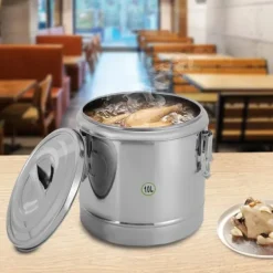 Ishink & Kylare-Termobehållare för mat - Rund termo-hink - 10 l - Metall - Isolerad för varmhållning - Ljusgrå