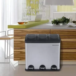 Källsorteringskärl-Återvinningsbehållare, 60.5x36.5x56.5 cm, Silver, Svart