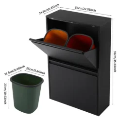 Källsorteringskärl-Återvinningskorg, 4 fack, modern design,svart