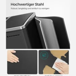 Källsorteringskärl-Återvinningskärl Songmics, 3 x 18 L trippelkökskärl, pedalhink med 3 fack och mjukstängande lock, innerhinkar i plast och handtag, svart