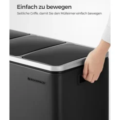 Källsorteringskärl-Återvinningskärl Songmics, 3 x 18 L trippelkökskärl, pedalhink med 3 fack och mjukstängande lock, innerhinkar i plast och handtag, svart