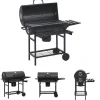 Grillar-The Living Store Grilltunna med hjul och bord svart stål 115x85x95 cm - Utomhusgrillar