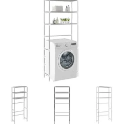 Tvättmaskiner-The Living Store Hylla för tvättmaskin med 3 hyllplan silver 69x28x169 cm - Handdukshängare