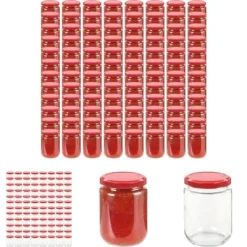 The Living Store Syltburkar i glas med röda lock 96 st 230 ml - Honungsburkar