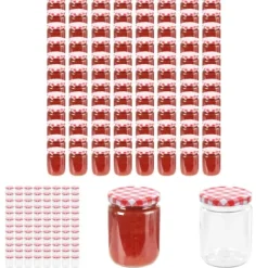 The Living Store Syltburkar i glas med vita och röda lock 96 st 230 ml - Honungsburkar