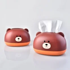 Tissue Box Cover PP Söt tecknat djur Desktop Tissue Dispenser Servetthållare Fodral för badrum Vardagsrum Sovrum Kök Brun